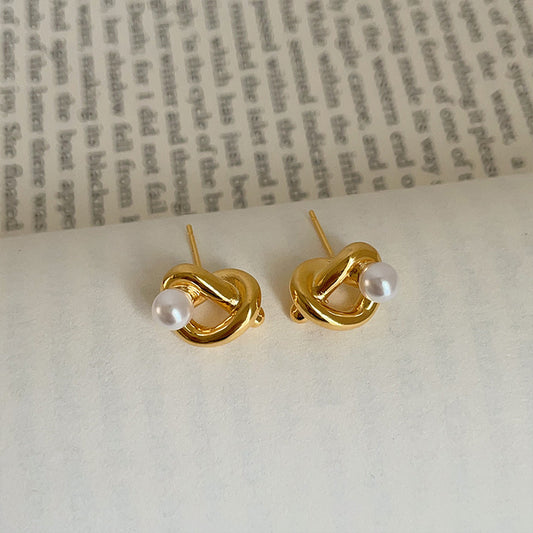 Knotted Heart Pearl Stud Earrings Female Niche